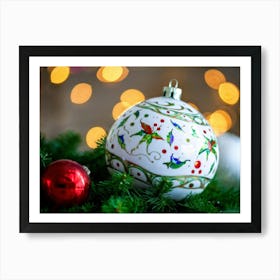 Macro Shot Of A Hyper Detailed Porcelain Christmas Ball Hand Painted Vivid Multicolored Exotic Cre Art Print