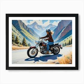 Woman On A Motorcycle 13 Art Print