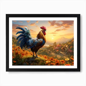 Sunrise Rooster 10 Art Print