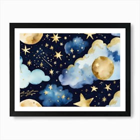 Watercolor Moon And Stars Art Print