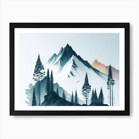 Mountain And Forest In Minimalist Watercolor Horizontal Composition 410 Art Print