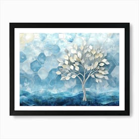 3d Tree with Silver and Light Green Leaves Art Print