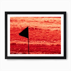 Black Warning Flag Marking The Limit Of The Safe Swimming Area At A Beautiful Beach With Blue Sky And A Turquoise Sea In Israel Art Print