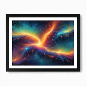 A Swirling Cosmic Cloudscape Of Orange, Blue, And Purple Hues Against A Starry Background Art Print