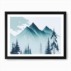 Mountain And Forest In Minimalist Watercolor Horizontal Composition 35 Art Print