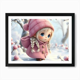 Cute Little Girl In Pink Coat Art Print