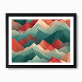 Seamless Pattern With A Stylized, Low Poly Landscape Of Colorful Mountains, Creating A Modern And Geometric Aesthetic Art Print