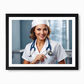 Portrait Of Pretty Smiling Nurse 1 Art Print