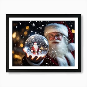 A Snowy Holiday Evening Time Scene Featuring A Man Holding A Luminous Orb That Glimmers With Encapsu (5) Art Print