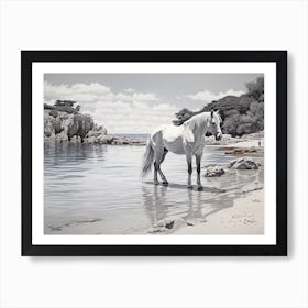 A Horse Oil Painting In Cala Macarella, Spain, Landscape 1 Art Print