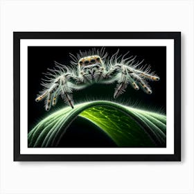 Cute jumping spider On A green leaf macro Leaf Art Print