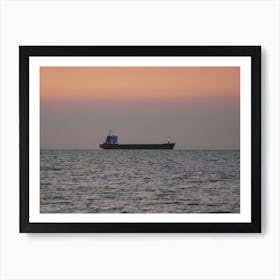 Cargo Ship At Sunset Art Print