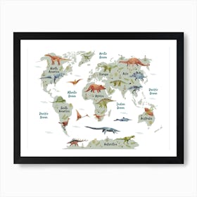 Dinosaur World Map Art Print