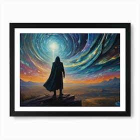 Man Looking At A Spiral Galaxy Art Print