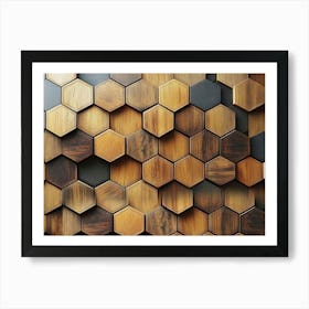 High Quality Wooden Hexagon Art Illustration With Designative Honeycomb Artwork Background Art Print