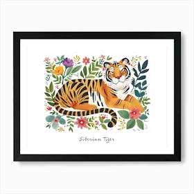 Little Floral Siberian Tiger 1 Poster Art Print