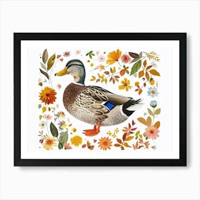 Little Floral Mallard Duck 2 Art Print