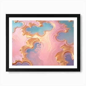 Abstract Background With Gold, Cloud Like Shapes On A Pink And Blue Background Art Print