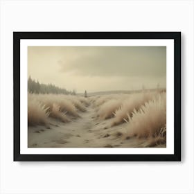 A Solitary Figure Walks Down A Path Through A Field Of Tall, Feathery Grass, With A Dense Forest In The Background Art Print