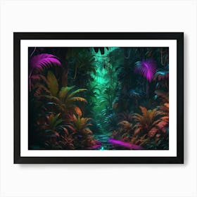 Futuristic neon cyberpunk jungle Art Print