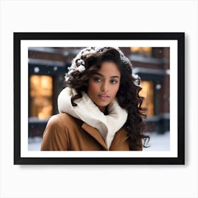 Beautiful African American Woman In Winter Art Print