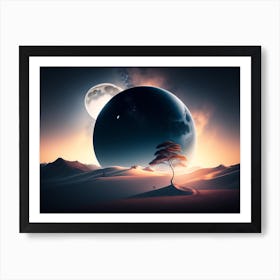 Landscape With Tree And Moon Art Print