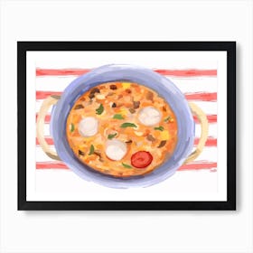 A Plate Of Paella, Top View Food Illustration, Landscape 1 Art Print