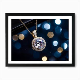 Close Up Of A Shimmering Diamond Pendant Catching Reflections Of A Galaxy Themed Party With Soft Bl (4) Art Print