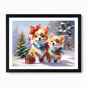 Christmas Corgis 1 Art Print