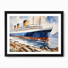 A Ship Docked On The Shore Painting Art Print