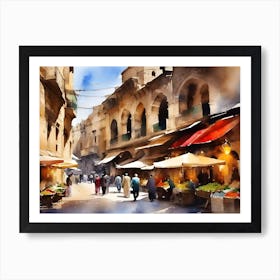 Watercolor Of A Mediterranean Market Art Print