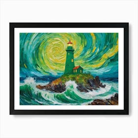 Green Beacon In The Ocean Art Print