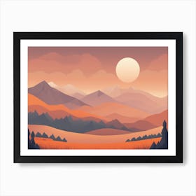 Misty mountains horizontal background in orange tone 20 Art Print