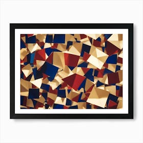 Abstract Background Of Scattered Red, White, And Blue Squares And Triangles, Creating A Dynamic And Colorful Composition Art Print