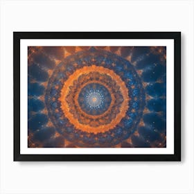 Abstract Image Of An Intricate Mandala With Orange And Blue Colors, Creating A Spiritual And Mystical Design Art Print