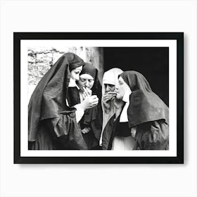 Nuns Smoking, Funny Black and White Old Photo Art Print