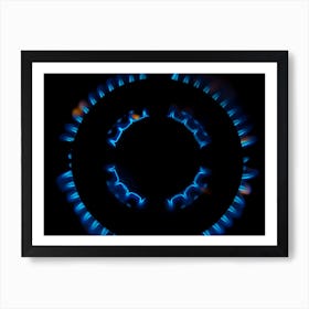 Gas Burner Flames Closeup Top View Isolated On Black Background Art Print