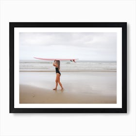 Surfer Girl On The Beach Art Print