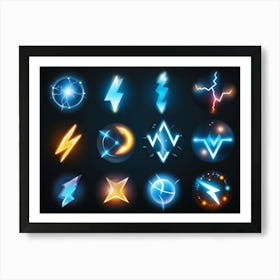 A Collection Of Modern Lightning And Energy Icons Dynamic Curves Emulating The Flow Of Electricity (5) Art Print