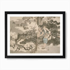 Sweeping Among Pine Trees, Katsushika Hokusai Art Print