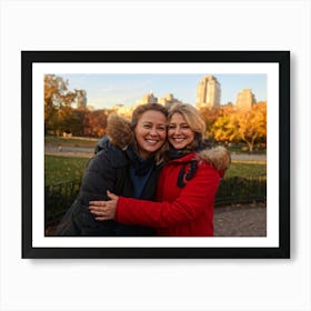 Best Friends Embracing In A Warm Hug Their Smiles Radiant Against The Backdrop Of A Bustling Urban (4) Art Print