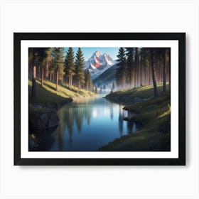 Summer lake with alp view #2 - Oil Painting Art Print