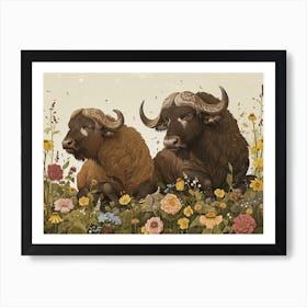 Floral Animal Illustration Buffalo 1 Art Print