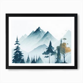 Mountain And Forest In Minimalist Watercolor Horizontal Composition 206 Art Print