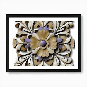 Relief Sculpture Designation Retro Pattern Spiral Curve Cross Vine Star Geometry Flower 1 Art Print