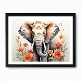 Elephant With Flowers Wildlife Art Print