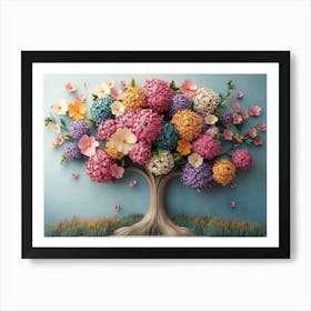 Colorful 3d Botanical Tree with Flowers Artistic Design Art Print