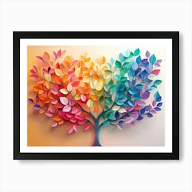 Colorful Tree With Leaves On Hanging Branches Illustration 1 Art Print