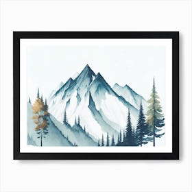 Mountain And Forest In Minimalist Watercolor Horizontal Composition 319 Art Print