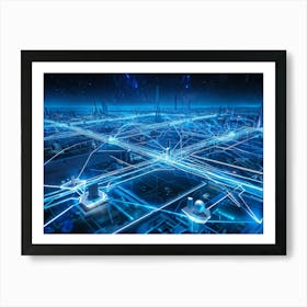 Abstract Digital Painting Showcasing A Vast Network Of Geometric Connections Central Nodes Pulsatin (5) Art Print